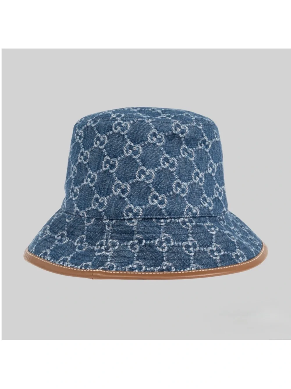 Gucci Blue GG Denim Bucket Hat with Brown Trim